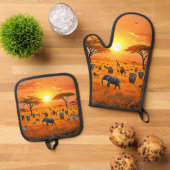 Afrikaanse Savanne Sunset Art Ovenwant & Pannenlap Set (Top down)