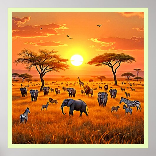 Afrikaanse Savanne Sunset Art Poster (Voorkant)