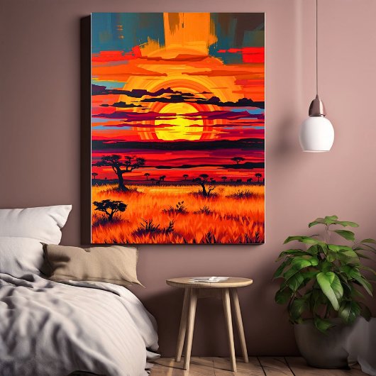 Afrikaanse Savanne Sunset Wall Art – Bold Landscap Canvas Afdruk