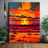Afrikaanse Savanne Sunset Wall Art – Bold Landscap Canvas Afdruk