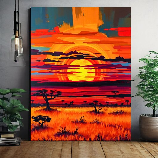 Afrikaanse Savanne Sunset Wall Art – Bold Landscap Canvas Afdruk