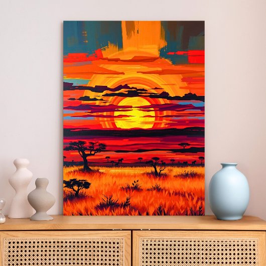 Afrikaanse Savanne Sunset Wall Art – Bold Landscap Canvas Afdruk