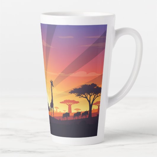 Afrikaanse Savanne Wilde Dieren Zonsondergang Schi Latte Mok (Rechts)
