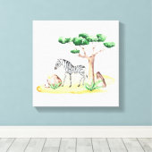 Afrikaanse Savanne Zebra Acacia Boom Natuur Canvas Afdruk (Insitu (Houten vloer))