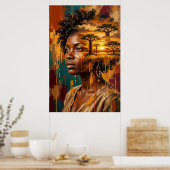 Afrikaanse Savanne Zonsondergang Dubbele Belichtin Poster (Keuken)