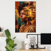 Afrikaanse Savanne Zonsondergang Dubbele Belichtin Poster (Thuiskantoor)