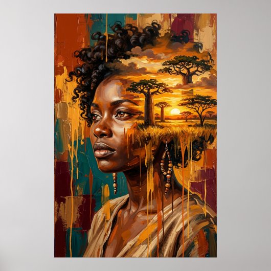 Afrikaanse Savanne Zonsondergang Dubbele Belichtin Poster (Voorkant)