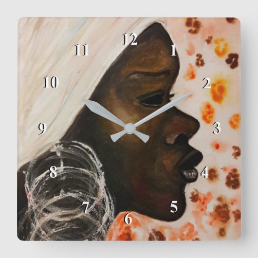 Afrikaanse schoonheid - Waterverf schilderkunst Vierkante Klok (Voorkant)