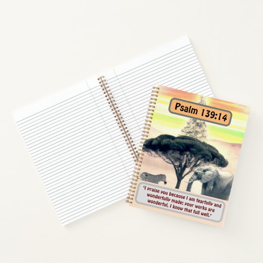 Afrikaanse sereniteit: olifant, Zebra en psalm 139 Notitieboek (Binnen)