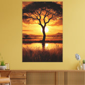 Afrikaanse Silhouet Canvas Afdruk (Insitu (Woonkamer))