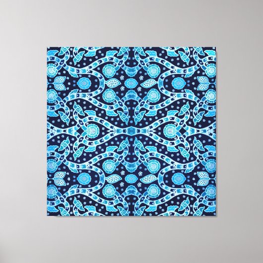 Afrikaanse Stam Batik Blauw Canvas Afdruk (Voorkant)