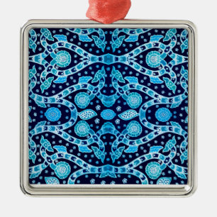 Afrikaanse Stam Batik Blauw Metalen Ornament