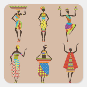 Afrikaanse stamkunst dames met een kleurrijke etni vierkante sticker