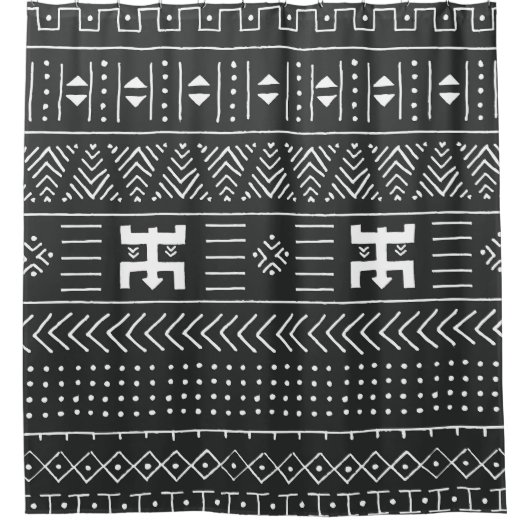 Afrikaanse stamkunst: geometrische zwart-wit douchegordijn (Voorkant)