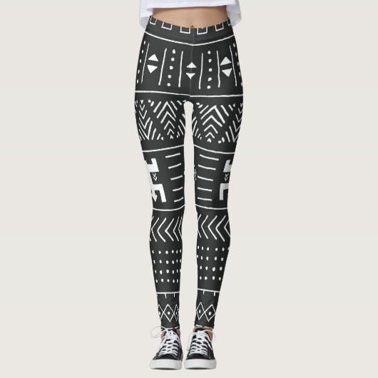 Afrikaanse stamkunst: geometrische zwart-wit leggings (Voorkant)