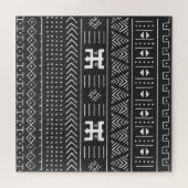 Afrikaanse stamkunst: geometrische zwart-wit legpuzzel (Horizontaal)