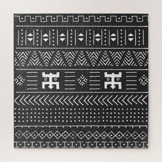 Afrikaanse stamkunst: geometrische zwart-wit legpuzzel (Verticaal)