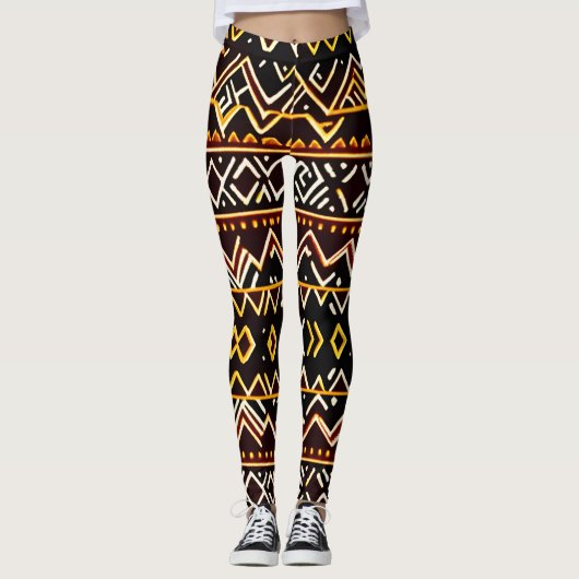 Afrikaanse stamrand geel isometrisch patroon leggings (Voorkant)
