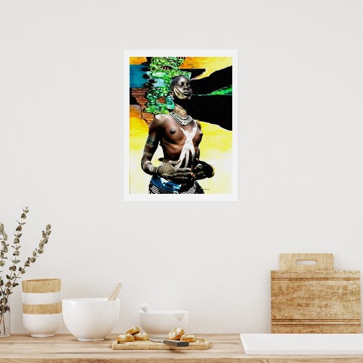 Afrikaanse stamvrouw in een stammenhuis poster (Keuken)