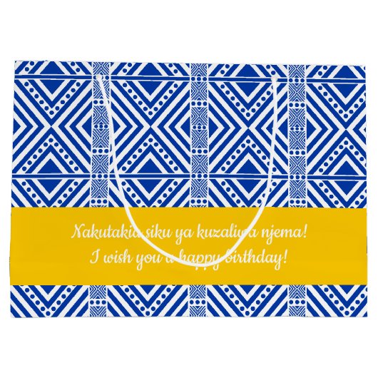 Afrikaanse stijlloos patroon. Blauwe kleur Groot Cadeauzakje (Achterkant)