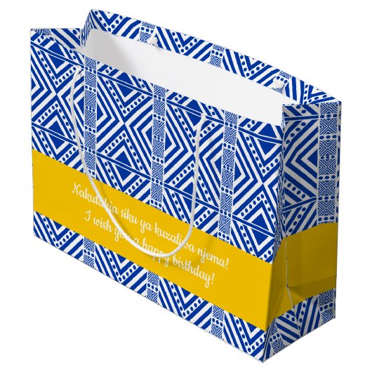 Afrikaanse stijlloos patroon. Blauwe kleur Groot Cadeauzakje (Achterkant Gekanteld)