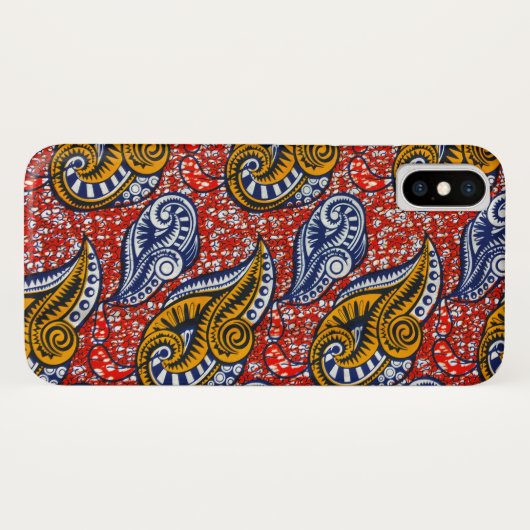 Afrikaanse stof iPhone case red floral (Achterkant (horizontaal))