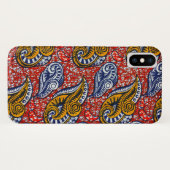 Afrikaanse stof iPhone hoesje rood bloemmotief (Achterkant (horizontaal))