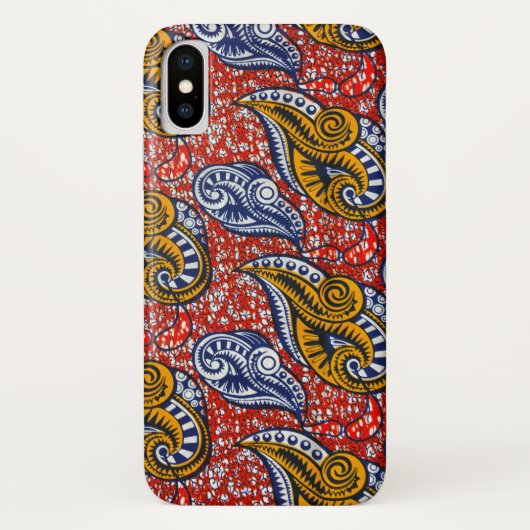 Afrikaanse stof iPhone hoesje rood bloemmotief (Achterkant)