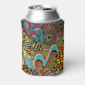 Afrikaanse stof: wilde dieren lappendeken. blikjeskoeler (Blikje Achterkant)