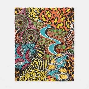 Afrikaanse stof: wilde dieren lappendeken. fleece deken