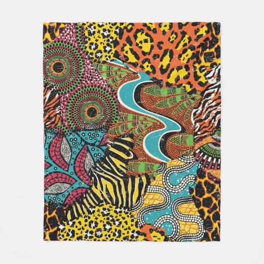Afrikaanse stof: wilde dieren lappendeken. fleece deken (Voorkant)