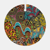 Afrikaanse stof: wilde dieren lappendeken. glas ornament (Achterkant)