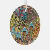 Afrikaanse stof: wilde dieren lappendeken. glas ornament (Voorkant Rechts)