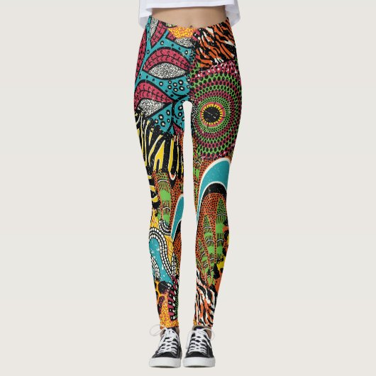 Afrikaanse stof: wilde dieren lappendeken. leggings (Voorkant)