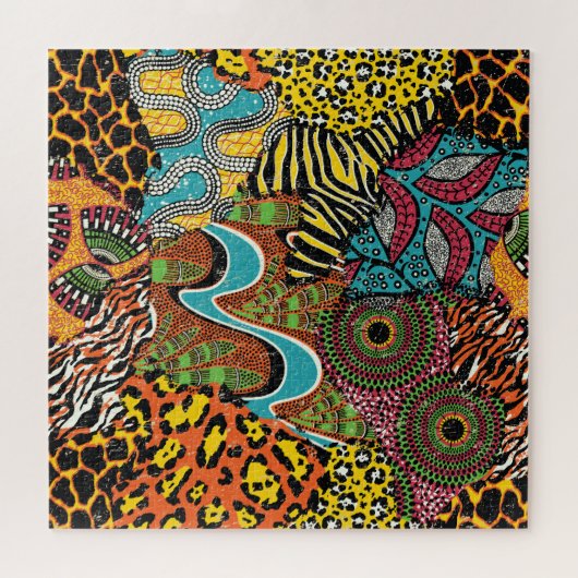 Afrikaanse stof: wilde dieren lappendeken. legpuzzel (Horizontaal)