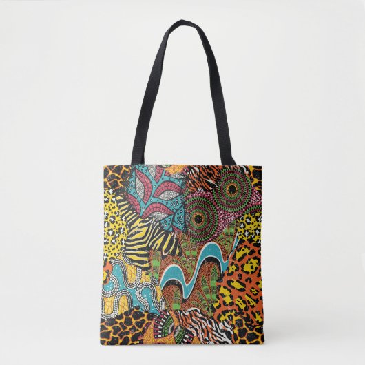 Afrikaanse stof: wilde dieren lappendeken. tote bag (Voorkant)