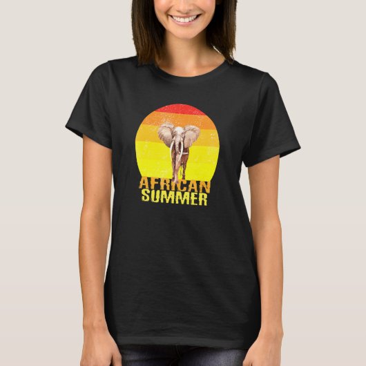 Afrikaanse Summer Retro Style Elephant Sundown Sum T-shirt (Voorkant)
