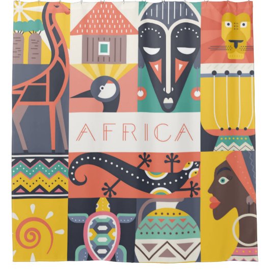 Afrikaanse Symbolische Kunstcollage Douchegordijn (Voorkant)