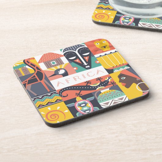 Afrikaanse Symbolische Kunstcollage Drankjes Onderzetter (Linkerzijde)