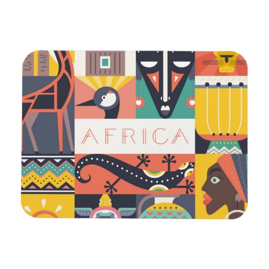 Afrikaanse Symbolische Kunstcollage Magneet (Horizontaal)