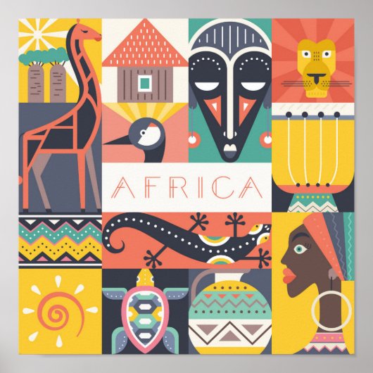 Afrikaanse Symbolische Kunstcollage Poster (Voorkant)