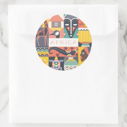 Afrikaanse Symbolische Kunstcollage Ronde Sticker (Tas)
