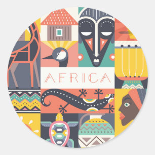 Afrikaanse Symbolische Kunstcollage Ronde Sticker