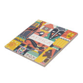 Afrikaanse Symbolische Kunstcollage Tegeltje (Zijkant)