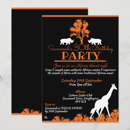 Afrikaanse thema nachtelijke uitnodigingen (Voorkant / Achterkant)