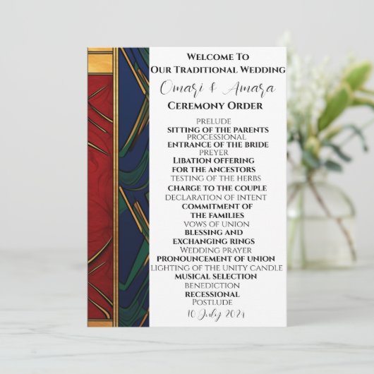 Afrikaanse traditionele bruiloft programma (Staand voorkant)