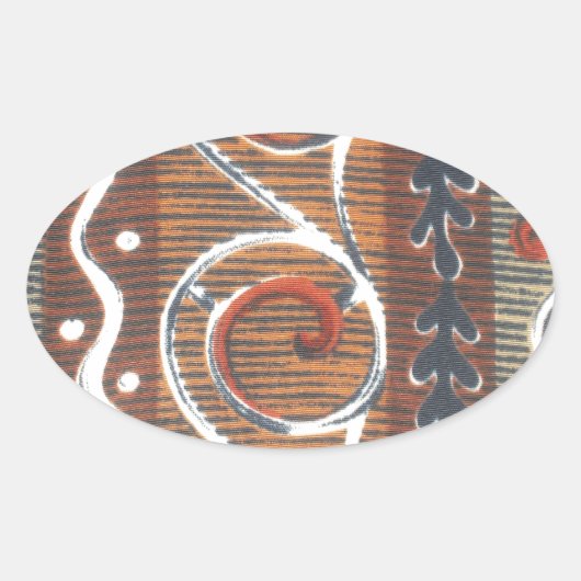 Afrikaanse  traditionele Ornament motief kleuren. Ovale Sticker (Voorkant)