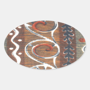 Afrikaanse  traditionele Ornament motief kleuren. Ovale Sticker