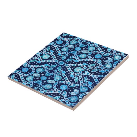 Afrikaanse tribaal Batik Blue Tegeltje (Zijkant)