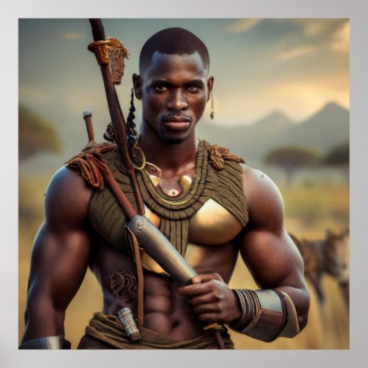 Afrikaanse Tribal Warrior Wall Art Poster (Voorkant)